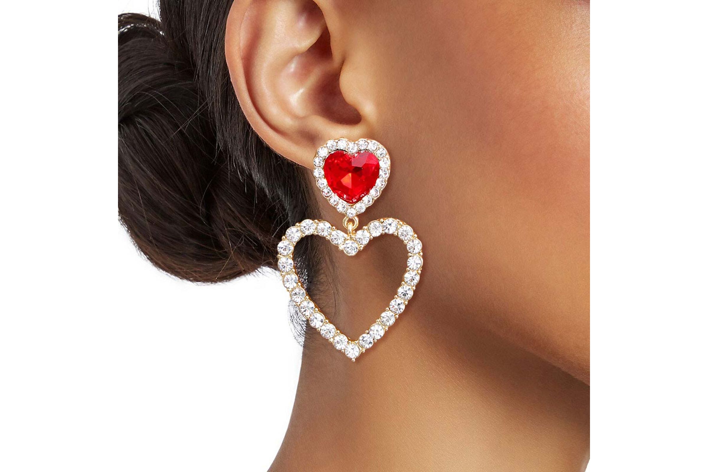 Manufacturer of Silver ruby red heart earrings | Jewelxy - 203668